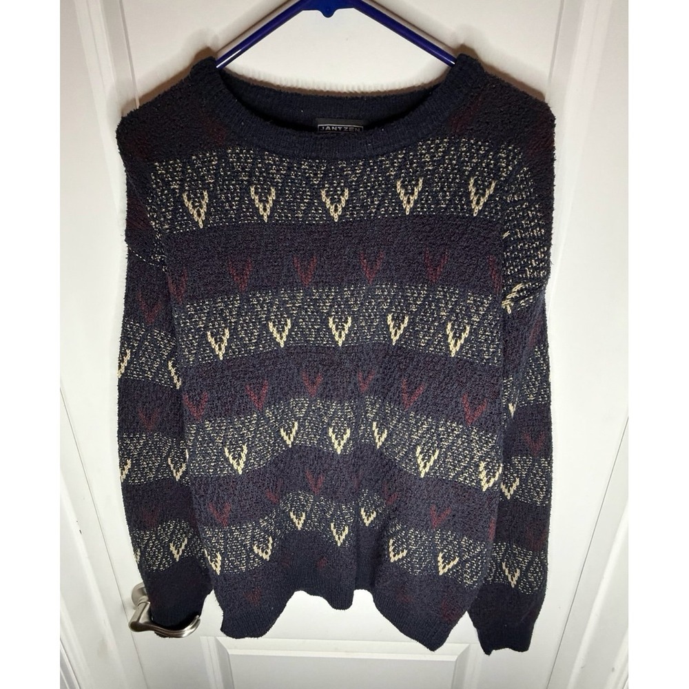 Vintage 90's Jantzen Abstract Pattern Acrylic Crewneck Grampa Sweater Mens Large